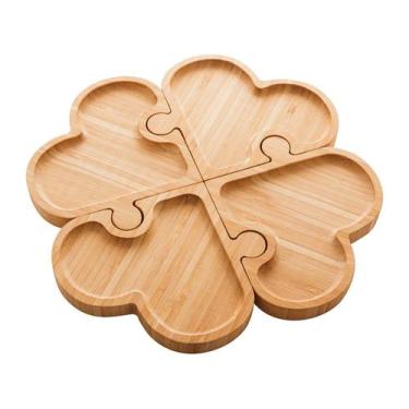 Imagem de Petisqueira c/4 Divisórias Bambu Heart Q Cabeça 26x26x1,5cm - Lyor