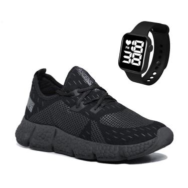 Imagem de Combo Tênis Masculino Esportivo Com Relógio Quadrado Perfeito para Caminhar, Treinar e...