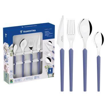 Imagem de Faqueiro Tramontina Obelline 24 Peças Aço Inox com Cabos Azul Boreal