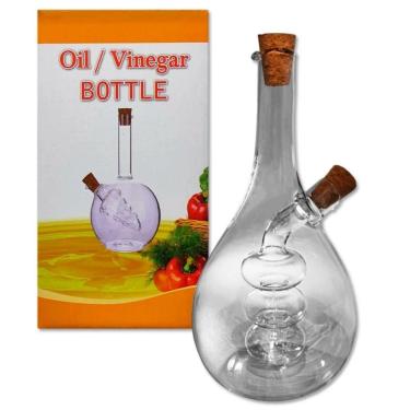 Imagem de Galheteiro de Vidro 2 em 1 para Azeite Vinagre e Molhos com Duas Saídas Transparente Negócio