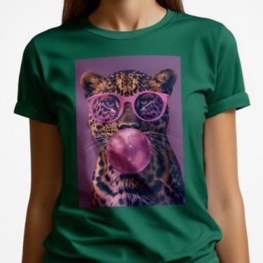Imagem de Camiseta Feminina Tigre Óculos Rosa Bolha Estampa Moderna Camisa Casua
