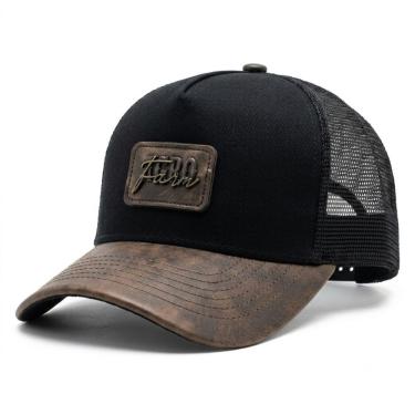 Imagem de Boné Agro Saletense Country Couro 16,5cm Marrom com Aba Curva e Fecho Ajustável Masculino