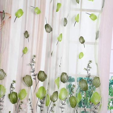 Imagem de Cortina transparente, bela cortina de janela de tulipas impressas de 39,4 x 78,7 polegadas para sala de estar para quarto de hotel(verde)