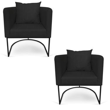 Imagem de Kit 02 Poltronas Paola Linho Base Metálica Preto Cor Preto