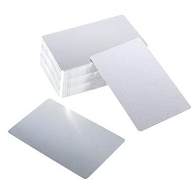 Imagem de ZOENHOU 150 peças 3,4 x 2,1 polegadas 0,21 mm de espessura cartão de visita de metal prateado, cartões de nome em alumínio acabados em branco cartões de presente metálicos DIY cartões VIP aplicáveis para gravação a laser do cliente