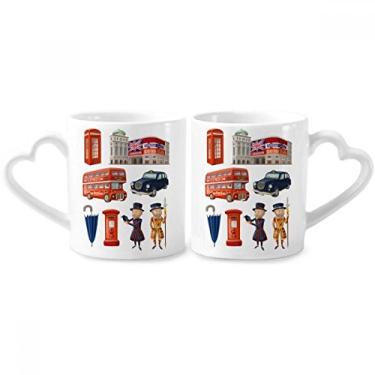 Imagem de Royal Soldiers Red Telephone Booth Britain Conjunto de canecas de porcelana para casal, copo de cerâmica para amantes, alça de coração