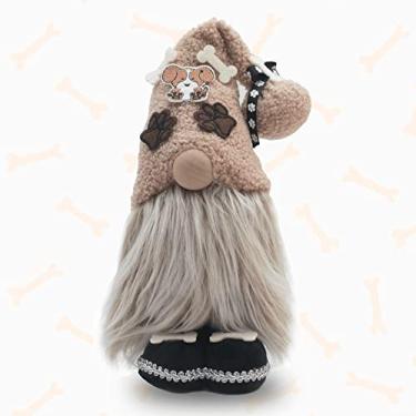 Imagem de Pelúcia de gnomo de osso de cachorro, decorações de gnomos para casa, decoração de gnomo de pata de cachorro, cafeteria de fazenda decoração de bandeja cansada tomte sueco feito à mão, presente de cachorro para amantes de cães, 40 cm, marrom