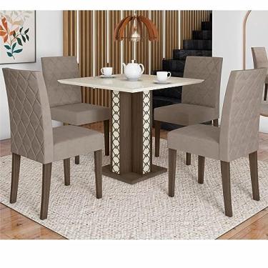 Imagem de Conjunto Sala de Jantar Mesa Quadrada Isis com Vidro 90cm 4 Cadeiras Jade Amêndoa/off White