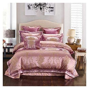 Imagem de Jogo de cama de 4 peças algodão egípcio luxuoso jacquard real bordado capa de edredom liso macio 100% (5 Queen)