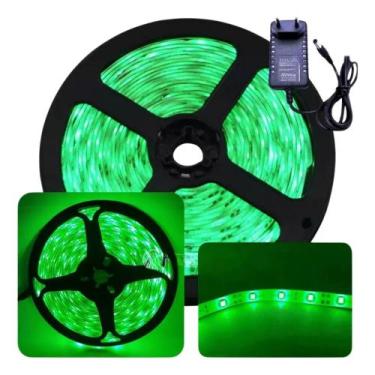 Imagem de Fita LED 3528 COM FONTE 12V Verde Rolo 5 Metros e 300 LEDs Siliconada 