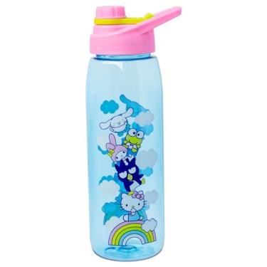 Imagem de Silver Buffalo Sanrio Garrafa de água Hello Kitty and Friends Stack Rainbow Clouds com tampa de rosca, 800 ml