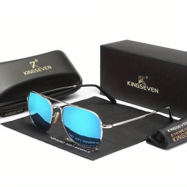 Imagem de Óculos de Moda Polarizados KINGSEVEN - Armação Metálica Estilosa, Azul