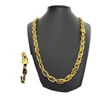 Imagem de Corrente Imperador 10mm + Pulseira - Banhado a Ouro - ToJoia18k