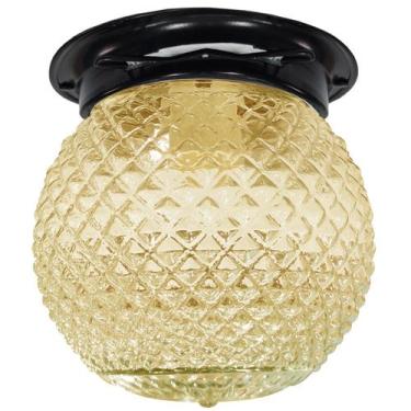 Imagem de Plafon Colonial Aluminio Preto Globo Bico de Jaca Ambar - CM GLASS - C