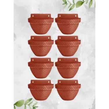 Imagem de Kit 8 vasos de parede meia lua rattan terracota 3 litros - N.variedade