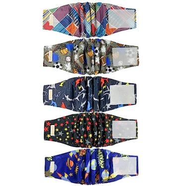 Imagem de BLIWINPT Fraldas para Cães Machos Reutilizáveis, Absorventes de Alta Absorção, Faixas para Barriga de Cães Machos, Laváveis com Padrões Fofos, 5 Unidades (Xxxl, 27” - 33” de Cintura)