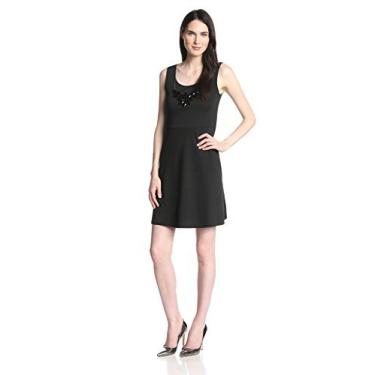 Imagem de Star Vixen Vestido feminino sem mangas Ponte Skater com colar, Preto liso, GG