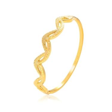 Imagem de Bracelete de aço inoxidável banhado a ouro 18 k para mulheres, pulseiras delicadas de zircônia cúbica de folha de zircônia cúbica joia bracelete oval testemunha o amor casamento para casal (ondulado)
