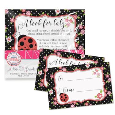 Imagem de Amanda Creation Cartões de solicitação de livro Red Ladybug Bring a Book Insert Request for Baby Shower - 20 etiquetas de presente dupla face de 6 x 10 cm, feitas nos EUA