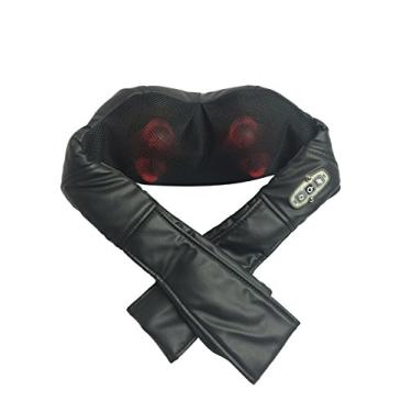 Imagem de Massageador Shiatsu preto para amassar pescoço e costas com calor, interruptor liga/desliga e sistema de design 3D, 48 cm de altura