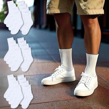 Imagem de Kit 12 Pares Meia Branca Cano Longo Alta Masculina Casual - Rupee For 