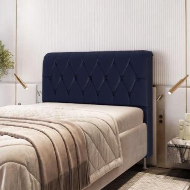 Imagem de Cabeceira Sirus 195 Premium / A-019 Couro Artificial Azul  - ARADECOR
