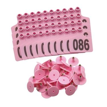 Imagem de Generic 100x etiquetas de orelha de gado com número 001-100 cabras suprimentos de fazenda animal brinco marcador etiquetas de orelha sinais para animais para, Rosa