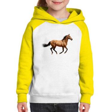 Imagem de Moletom Infantil Cavalo Correndo - Foca na Moda, Branco, Amarelo, 8