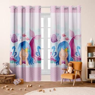 Imagem de Cortina Infantil 3,00x2,20 Decoração Divertida para Quarto de Criança (Sereia Baby)