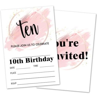 Imagem de oayGnay Cartões de convites de festa de 10 anos para adolescentes, convites de aniversário de 10 anos para meninos e meninas, 20 cartões de convite com envelopes suprimentos de festa de aniversário