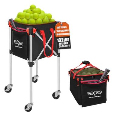 Imagem de Pickleball Tennis Hopper-Foldable Cesta de bola de tênis leve comporta 160 bolas de pickleball com rodas, bolso lateral e bolsa removível para treinamento/ensino, para