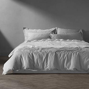 Imagem de Exclusive Fabrics & Furnishings Conjunto de edredom e travesseiro reversível CT120-SDS1229A-QU-ST (5 peças), Queen, liga cinza e branco