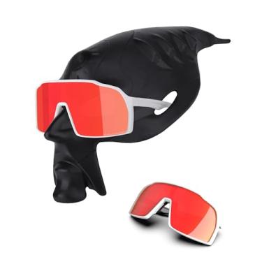 Imagem de RockShell Óculos de sol polarizados para homens e mulheres, óculos de sol leves para mulheres/protetores nasais, proteção UV400 - armação branca + 2 almofadas de nariz + lente vermelha vulcânica