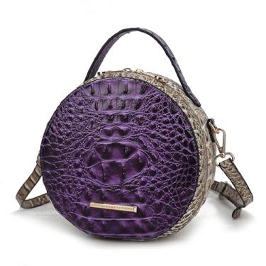Imagem de MKF Collection Bolsa transversal circular para mulheres, bolsa de couro vegano de crocodilo bolsa de ombro redonda bolsa mensageiro por Mia K, Roxo Ynnari