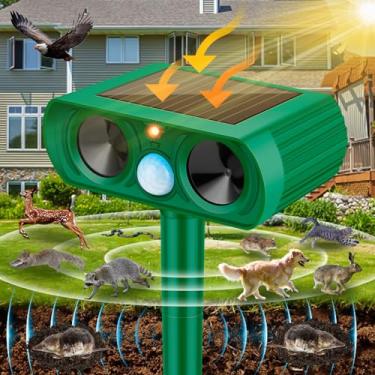 Imagem de JNKNT Repelente ultrassônico de animais, repelente solar de animais de pragas, repelente de gatos ao ar livre, repelente de esquilos com sensor PIR e dispositivos repelentes de pássaros de luz