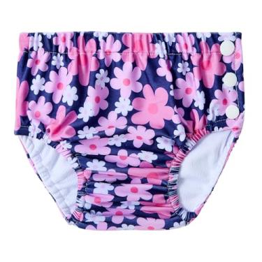 Imagem de Durio Fraldas de natação reutilizáveis laváveis para bebês, unissex, itens essenciais de natação para bebês, à prova d'água, flores B de 6 a 12 meses