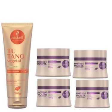 Imagem de Kit 4 Máscaras Matiza+ Loiro 300g Haskell + Creme De Pentear Tutano 24