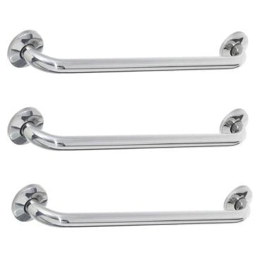 Imagem de Alça De Apoio Barra 40cm Kit 3 Unidades Inox Cadeirante Deficiente Idoso Acessibilidade Banheiro