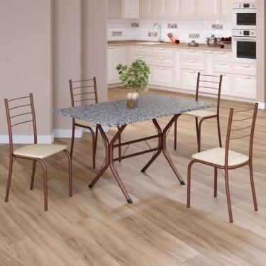 Imagem de Conjunto Sala De Jantar Mesa Retangular 100x60cm Tampo Granito Ocre 4 Cadeiras Rio Creme - Marrom