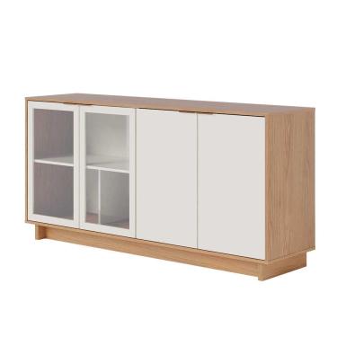 Imagem de Buffet Aparador Gunga Decorativo 160cm Mdf Portas De Vidro Offwhite-freijó G73
