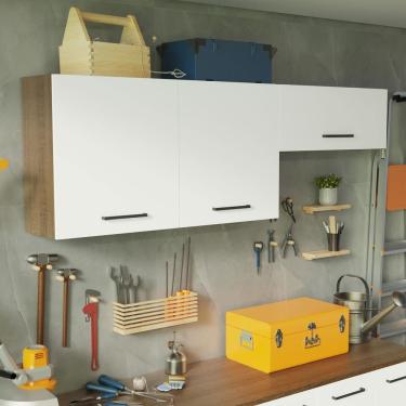 Imagem de Kit Com 2 Armários Aéreos Multiuso 3 Portas Rustic/branco Agata Madesa Rustic/branco