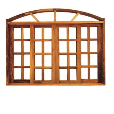 Imagem de Vitrô Correr 4 Folhas Quadriculado De Madeira Imbuia Em Arco 1,40 X 1,20 Rodam Natural