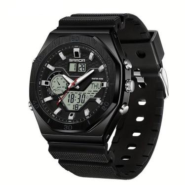 Imagem de Relógio Esportivo Com Dupla Exibição, Cronômetro & Alarme, à Prova D'água 5atm Preto