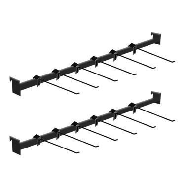 Imagem de Kit - 2 Réguas Para Organização De Gondola 91cm + 12 Ganchos Simples Preto New Plus - Sa Gondolas