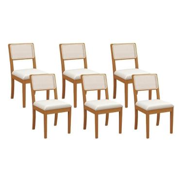 Imagem de Kit 6 Cadeiras Sala Jantar Lola 6 Un Carvalho Linho Caqui Tela Bege A040a