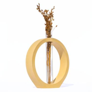 Imagem de Vaso Decorativo Solitário Argola 16,5cm Artesanal Em Cimento Amarelo