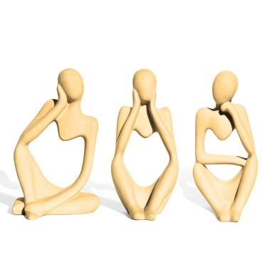 Imagem de Conjunto 3 Peças Estátuas Pensadoras Alice Ana E Amora 12,5cm Amarelo