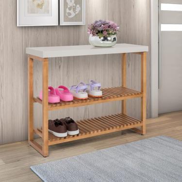 Imagem de Aparador Gold 2 Prateleiras Ripada Madeira Macica Off White