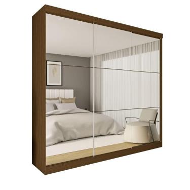 Imagem de Guarda Roupa 3 Portas De Correr Todo Espelhado 4 Gavetas Rennes Minastex Freijó