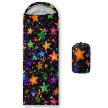 Imagem de Smell Sunshine Saco de dormir infantil para meninos e meninas, estampa colorida de estrelas, leve, quente, portátil, uso interno, impermeável, resistente ao clima frio, saco de dormir para acampamento